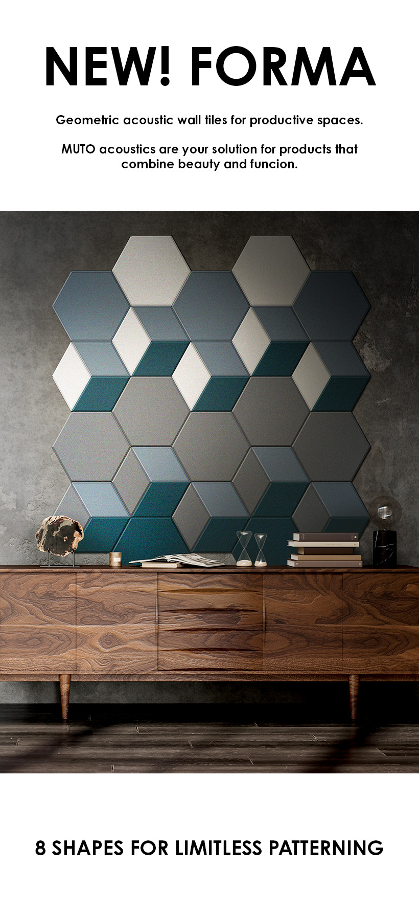 NEW! MUTO Forma - geometric acoustic wall tiles to make bold yet quiet spaces. #MAKEITCOOLMAKEITQUIET